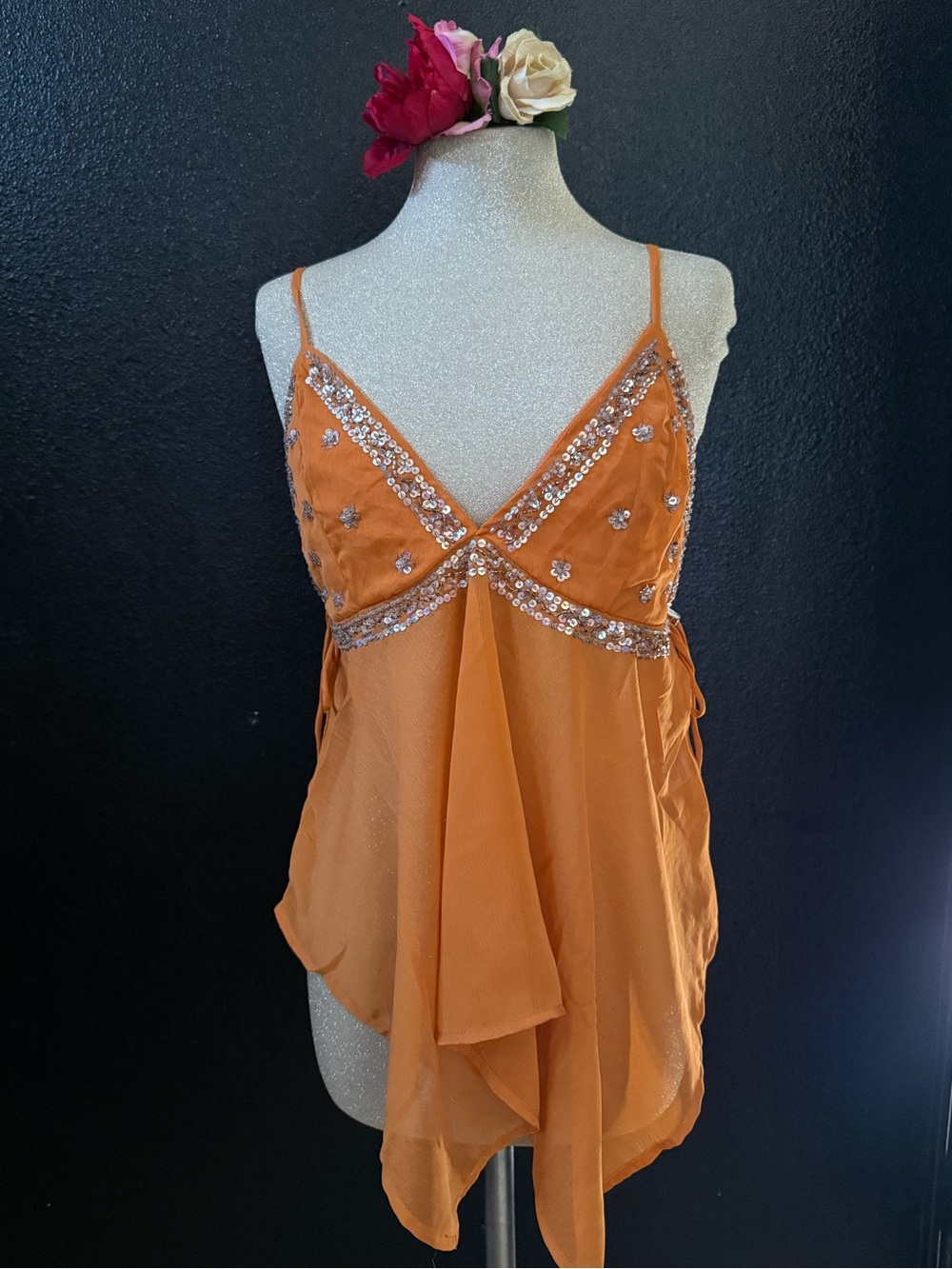 Live 4 Truth Orange Sequin-Embellished Spaghetti Strap Camisole